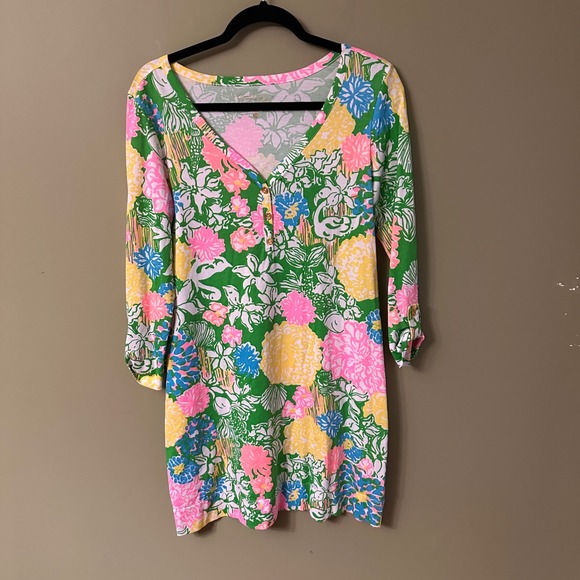 Lilly Pulitzer Dresses & Skirts - Lilly Pulitzer Palmetto Hibiscus Stroll Dress Tropical Floral Print Green Sz M